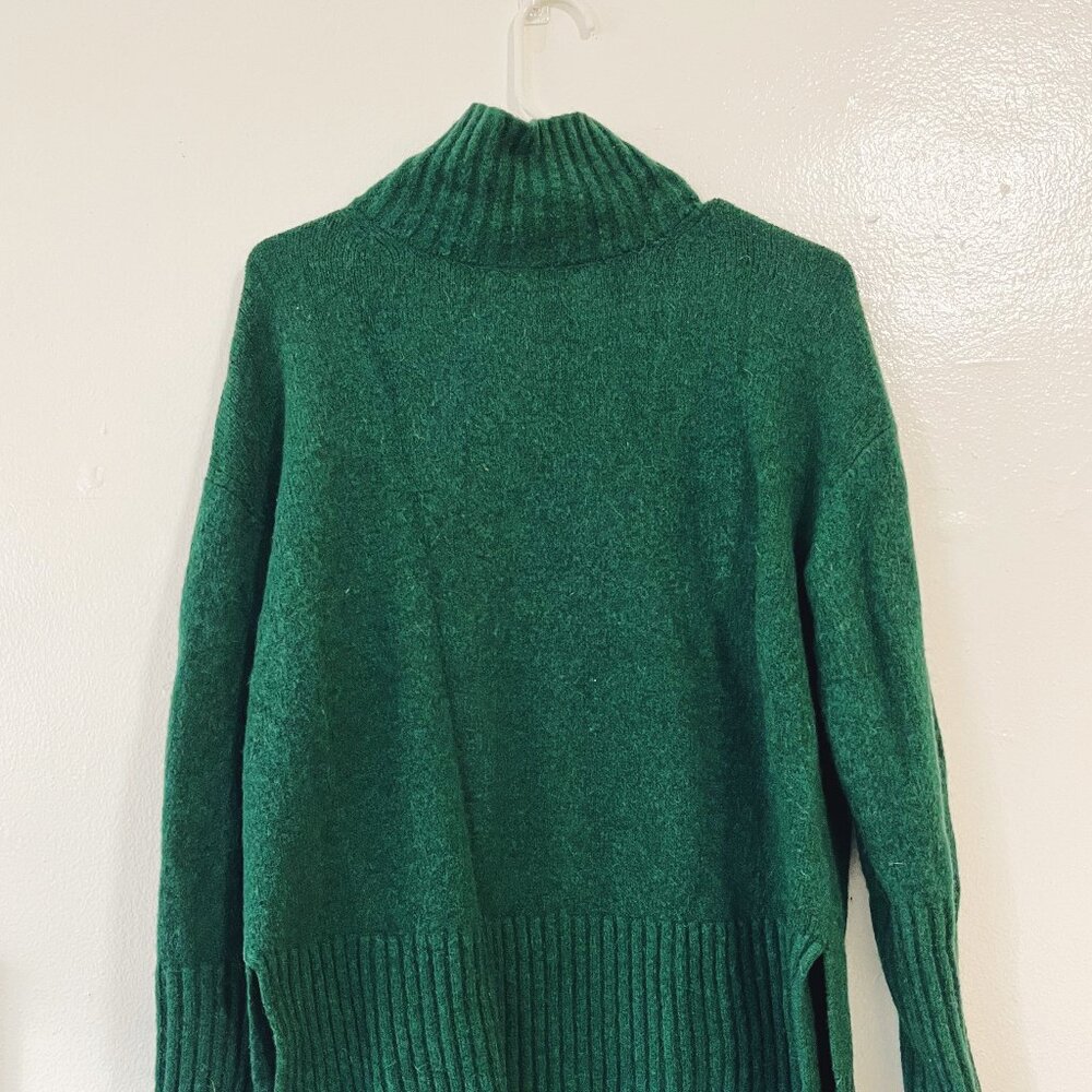 & Other Stories Wool Blend Green Sweater - XS (Oversize) - Split Hem - High Neck